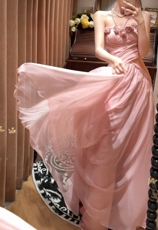 Beauty Prom Dress Pink Strapless Pleated Gala Dress Evening Dress 18th Birthday Gown D5333