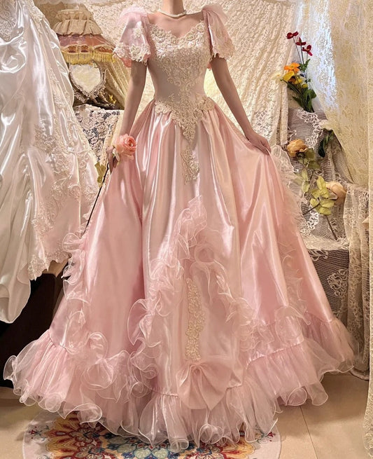 Charming Prom Dress A Line Light Pink V-neck Gala Dress Evening Dress 18th Graduation Gown D5339