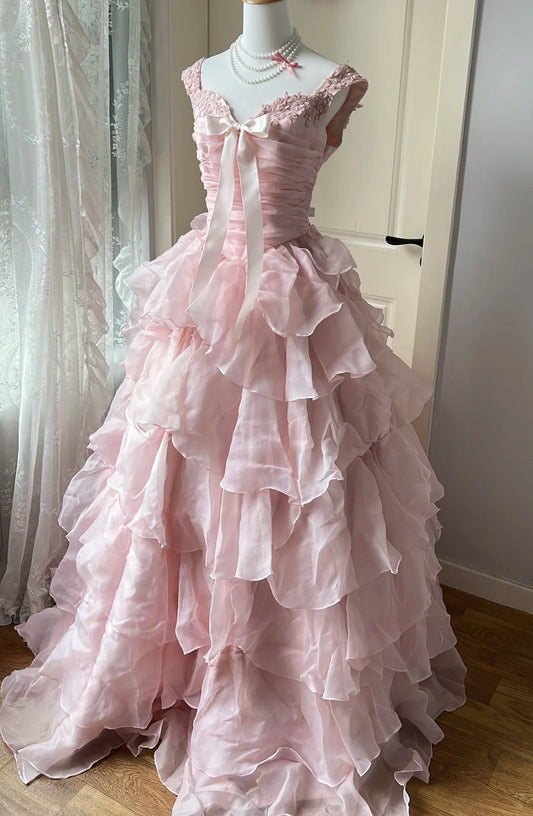 Beauty Ball Gown Light Pink Sweetheart Tiered Evening Dress Sweet 16th Dress Birthday Party Gown D5353