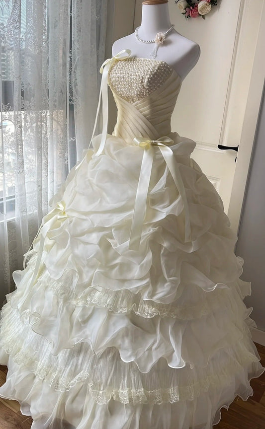Charming Ball Gown Strapless Tiered Evening Dress Sweet 16th Dress Birthday Party Gown D5354