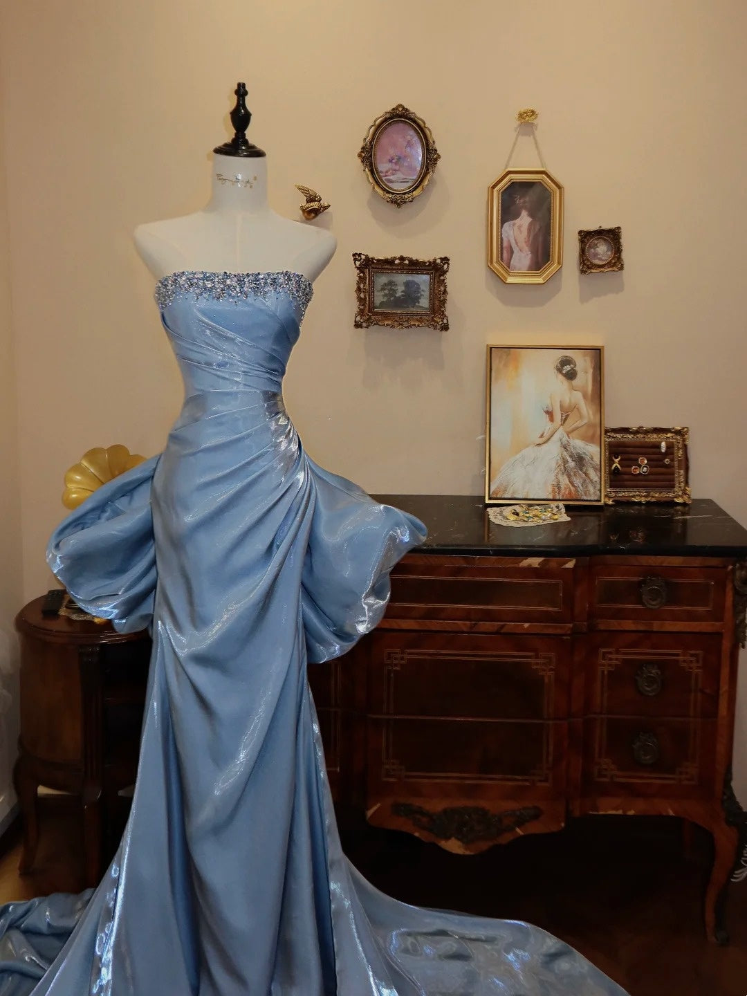 Shiny Prom Dress Strapless Pleated Gala Dress Evening Dress 18th Birthday Gown D5357