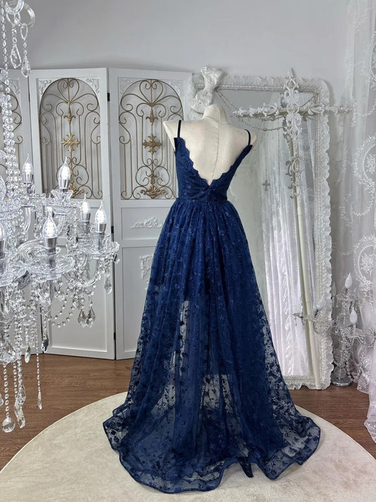 Beauty Prom Dress Dark Blue Spaghetti Straps Pleated Gala Dress Evening Dress 18th Birthday Gown D5371