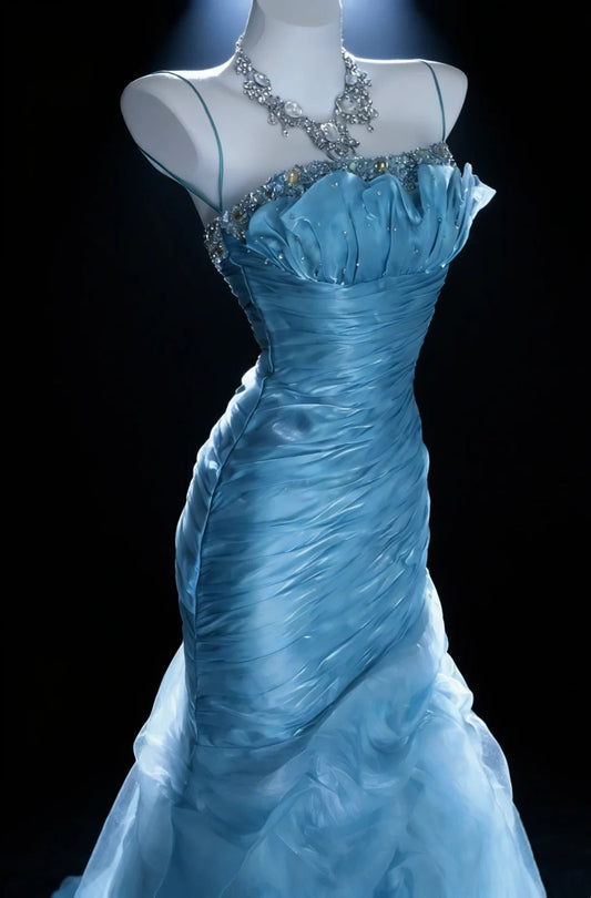 Beauty Prom Dress Strapless Pleated Mermaid Gala Dress Evening Dress 18th Graduation Gown D5391