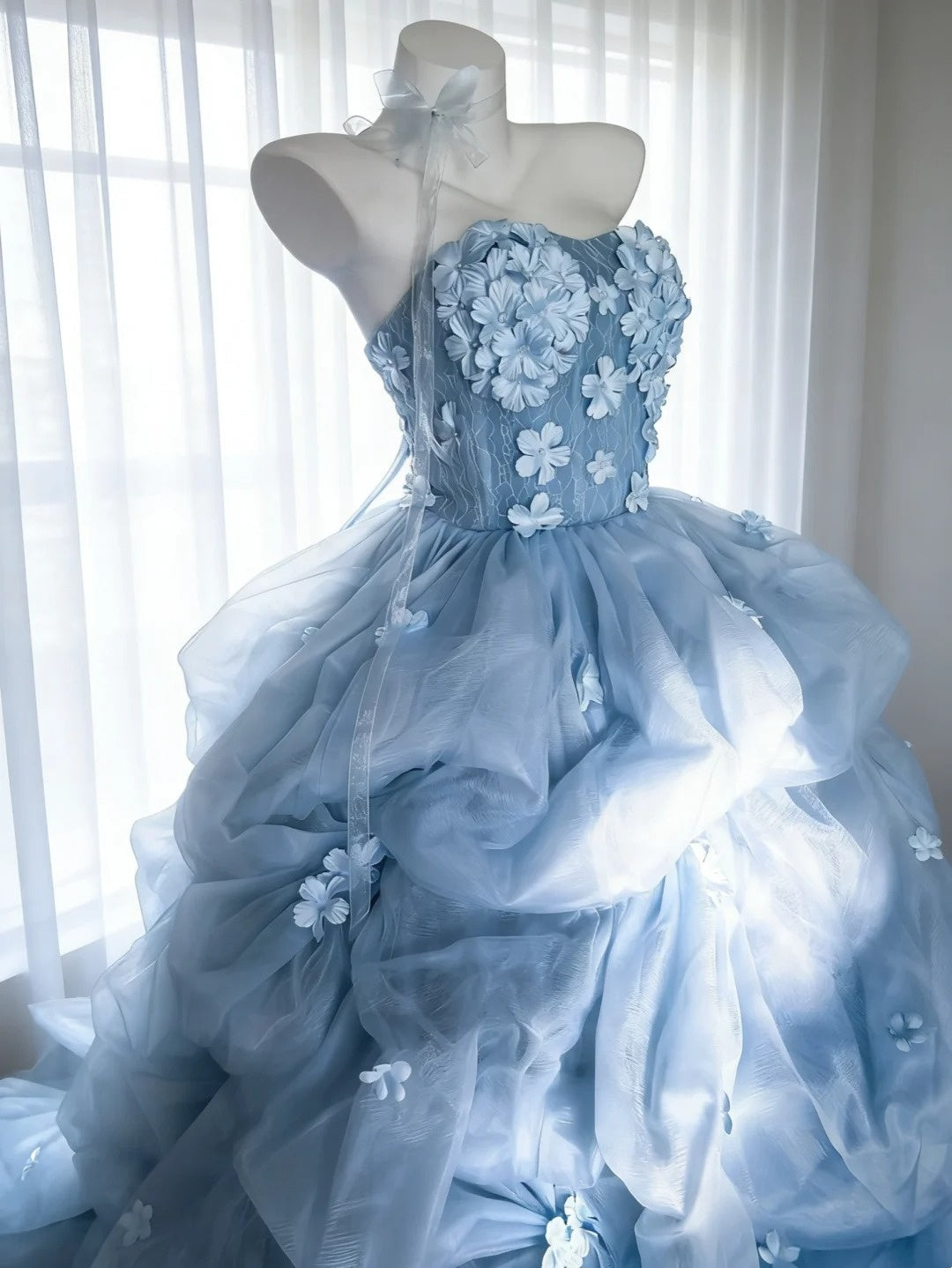 Charming Ball Gown Strapless Floral Pleated Evening Dress Sweet 16th Dress Birthday Prom Gown D5392