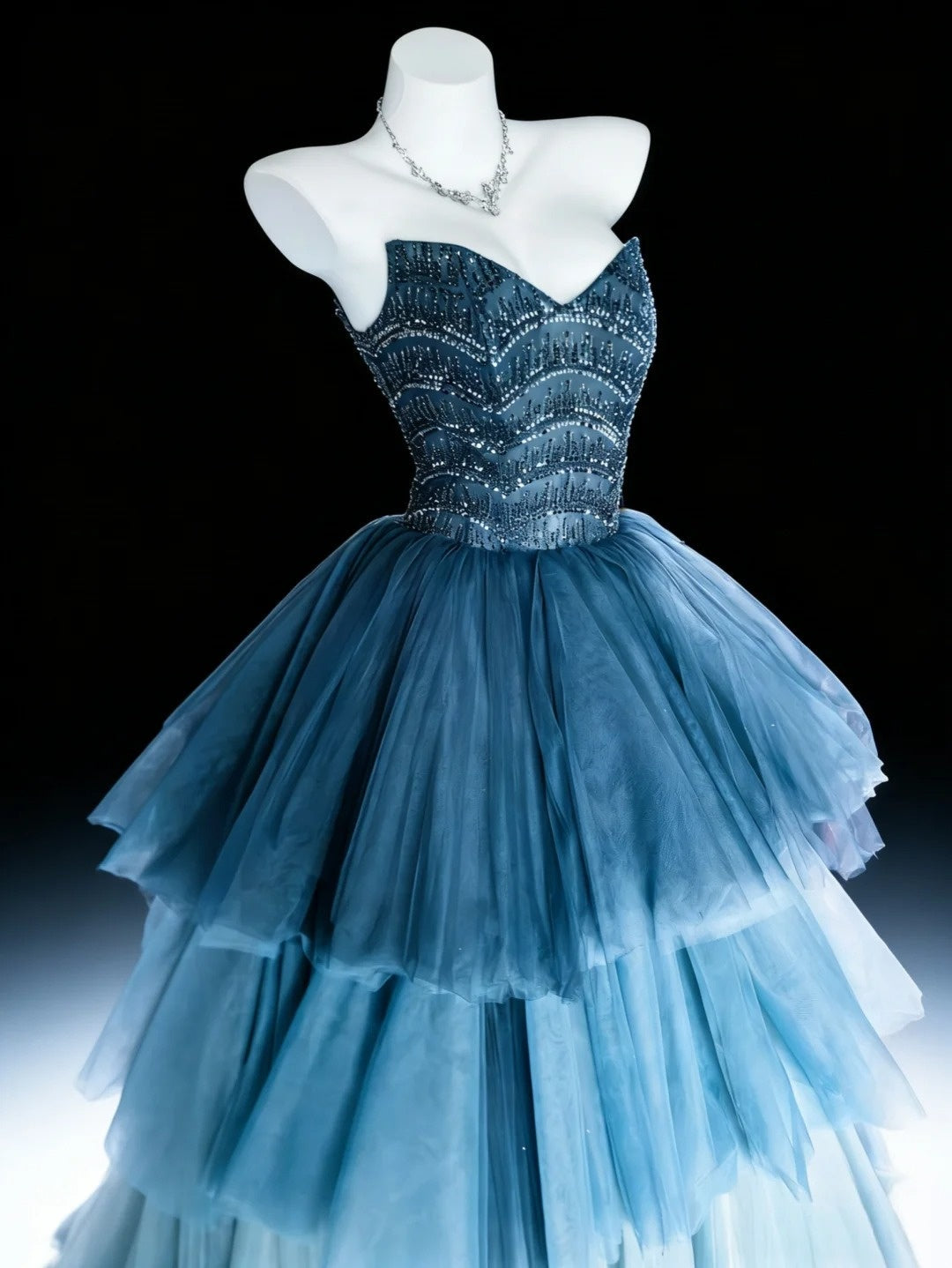 Elegant Ball Gown Ombre Blue Sweetheart Pleated Evening Dress Quniceanera Dress Birthday Prom Gown D5393