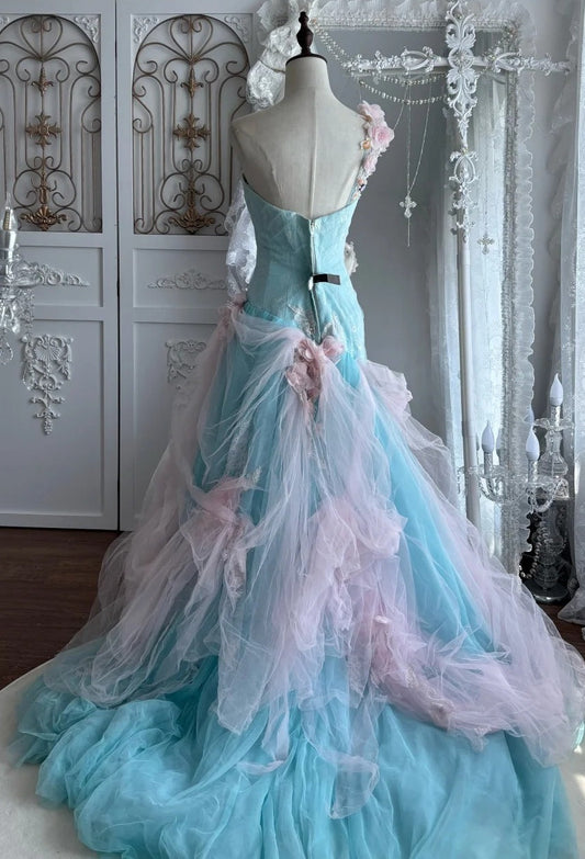 Charming Prom Dress One Shoulder Tulle Pleated Gala Dress Evening Dress Formal Gown D5402