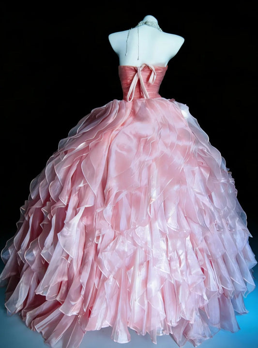 Sweet Ball Gown Strapless Ruffle Pleated Evening Dress Quniceanera Dress Birthday Prom Gown D5403