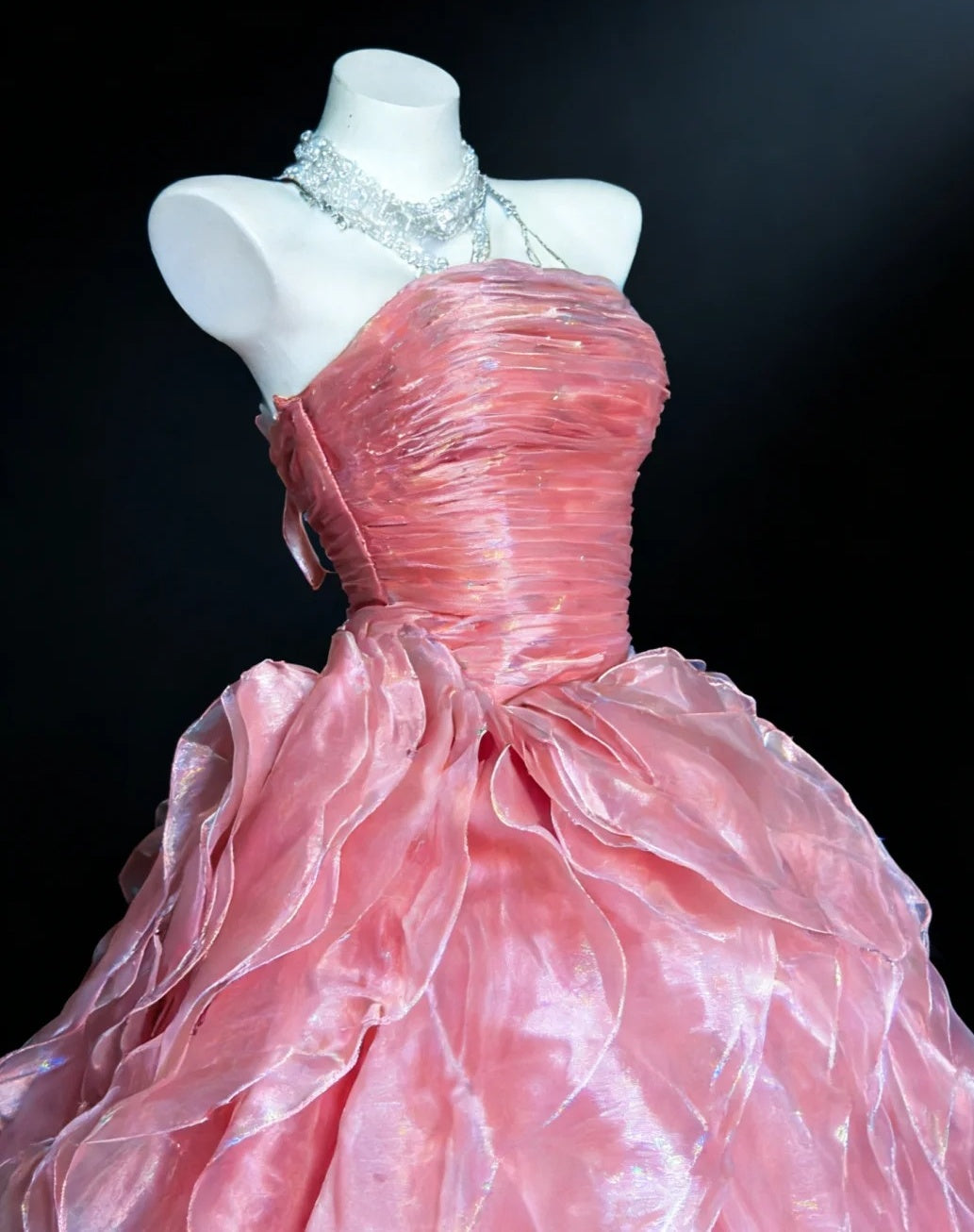 Sweet Ball Gown Strapless Ruffle Pleated Evening Dress Quniceanera Dress Birthday Prom Gown D5403