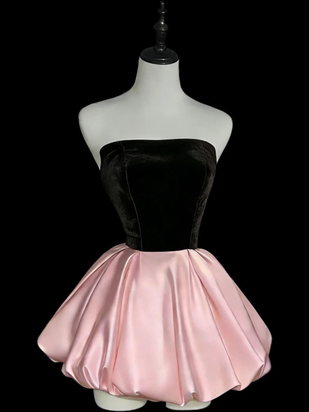 New Arrival Homecoming Dress Black Pink Strapless Short Prom Dress Back to School Outfits Party Dress D5446
