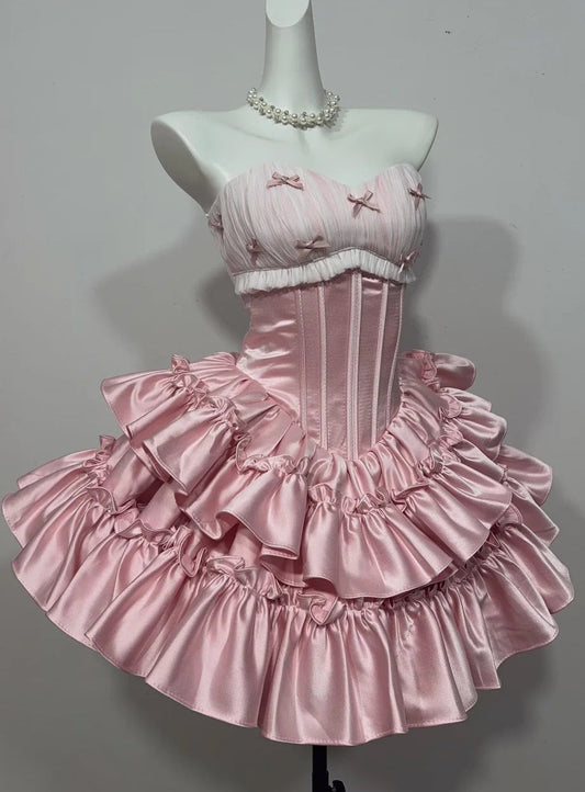New Arrival Homecoming Dress Pink Sweetheart Pleated Short Prom Dress Back to School Outfits Party Dress D5451