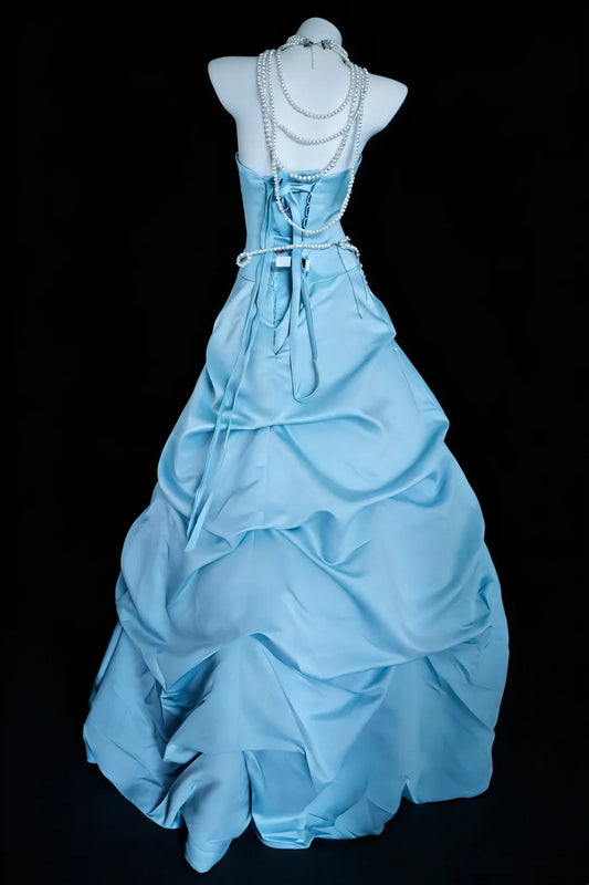 Stunning Prom Dress A Line Light Blue Strapless Pleated Gala Dress Evening Dress Formal Gown D5463