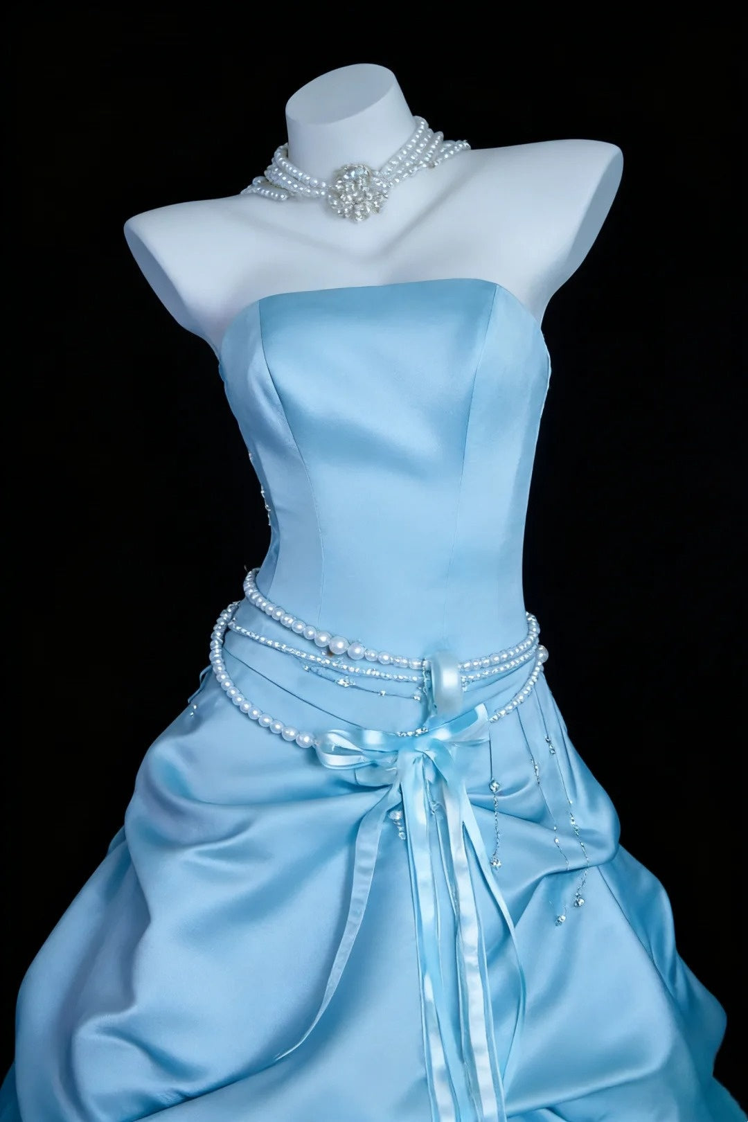 Stunning Prom Dress A Line Light Blue Strapless Pleated Gala Dress Evening Dress Formal Gown D5463