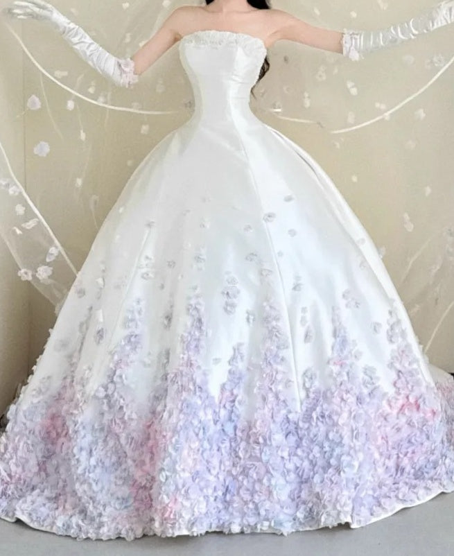 Chic Ball Gown Strapless Floral Evening Dress Quinceanera Dress Birthday Prom Gown D5468