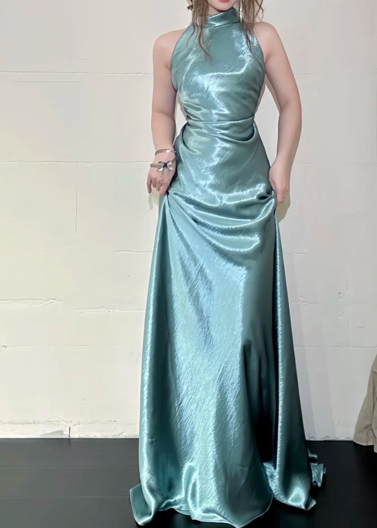 Pretty Prom Dress A Line High Collar Satin Gala Dress Evening Dress D5478