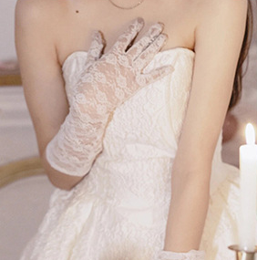 Off-white lace gloves mid-length wedding dress banquet dinner gloves S6238