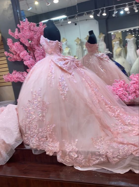 Glamorous Pink Tulle Lace Ball Gown,Pink Sweet 16 Dress Y7246