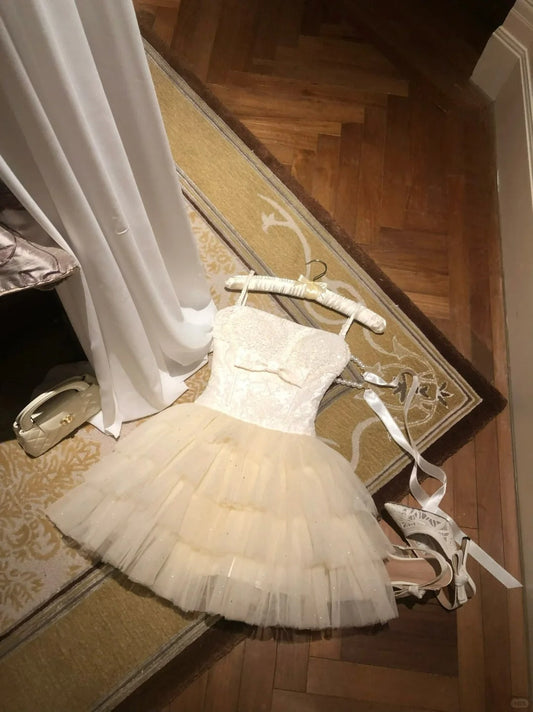 New Homecoming Dress Sweetheart Tulle Bowknot Dress Back to School Outfits Party Dress D6398