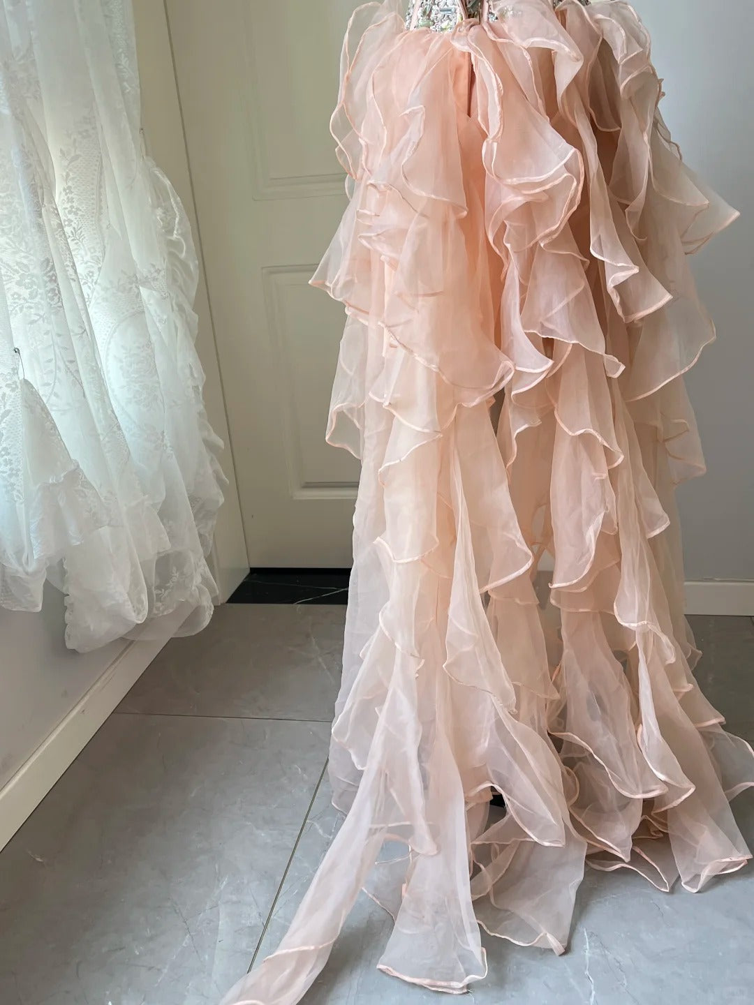 New Homecoming Dress Sweetheart Tulle Cascade Rinestone Hi-Lo Back to School Outfits Party Dress D6475