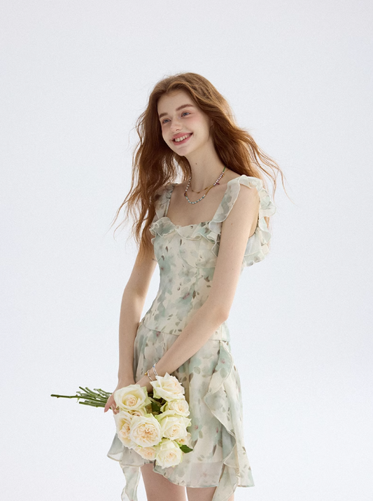 French dress floral suspender skirt design short skirt small skirt women summer R3448