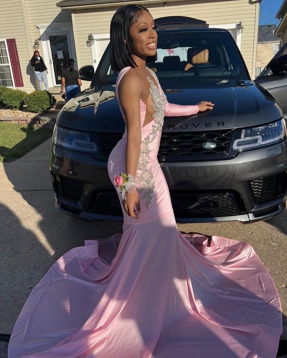Pink Unique Long Prom Dress Mermaid Party Dress fg2257