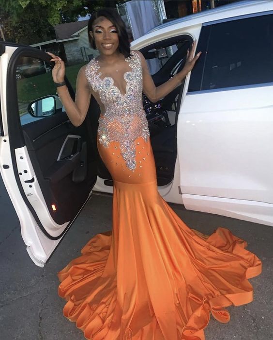 Stunning and Elegant Princess Party Wear Gown Orange Prom Dresses fg1143