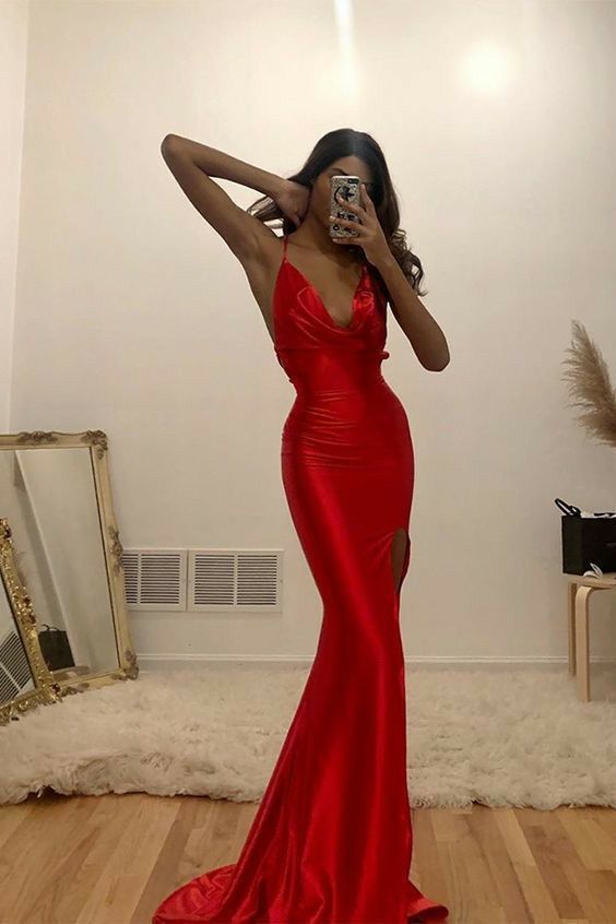 Mermaid Red Long Prom Dresses with Train, Formal Dresses, Mermaid Evening Dresses fg2272