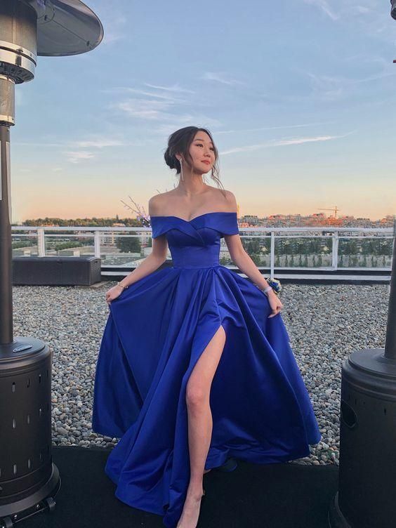 Cheap Royal Blue Long Prom Dresses,Off Shoulder Backless Formal Party Gown for Wedding fg1797