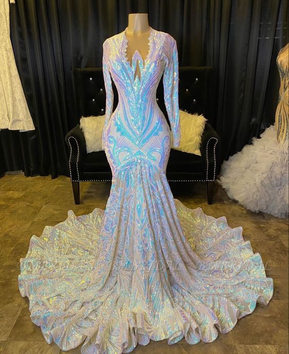 Long Sleeves Mermaid Prom Dress With Sequins fg2281