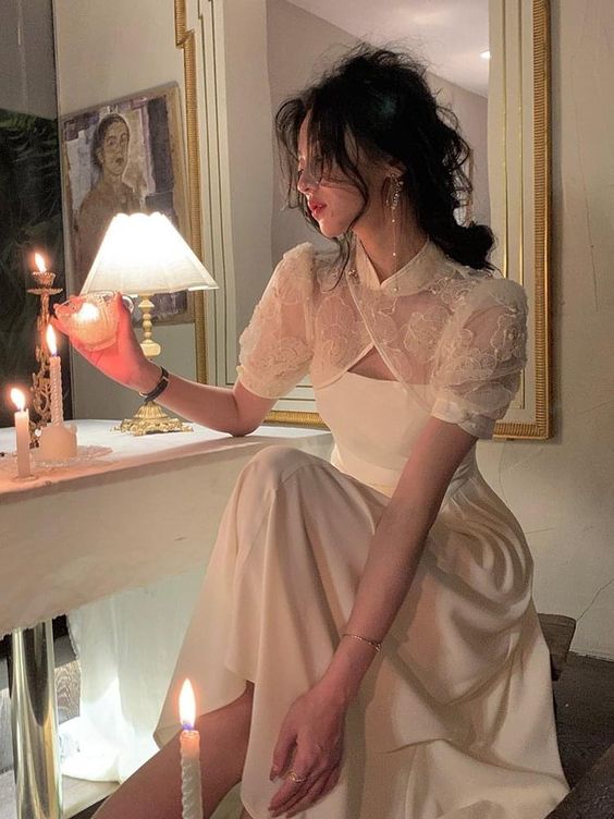 vintage dress, simple party dress, short sleeves high neck dress fg2276