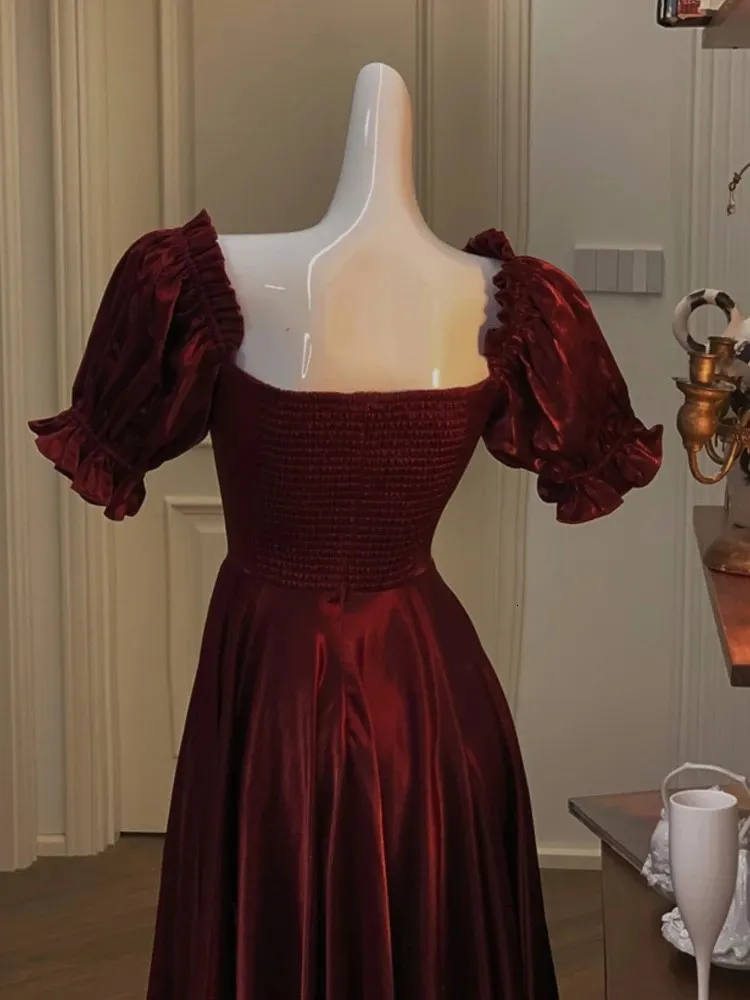 Women's Burgundy Evening Party Dress, Summer Elegant Romantic Prom A-line Graduation Dresses S5444