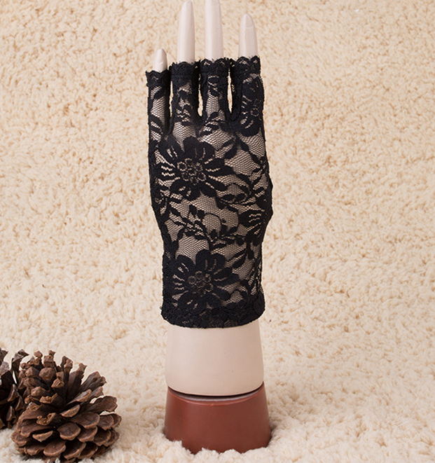 Fingerless Bridal Lace Half Finger Gloves Women's Short Floral Gloves for Wedding Opera Tea Party S6217