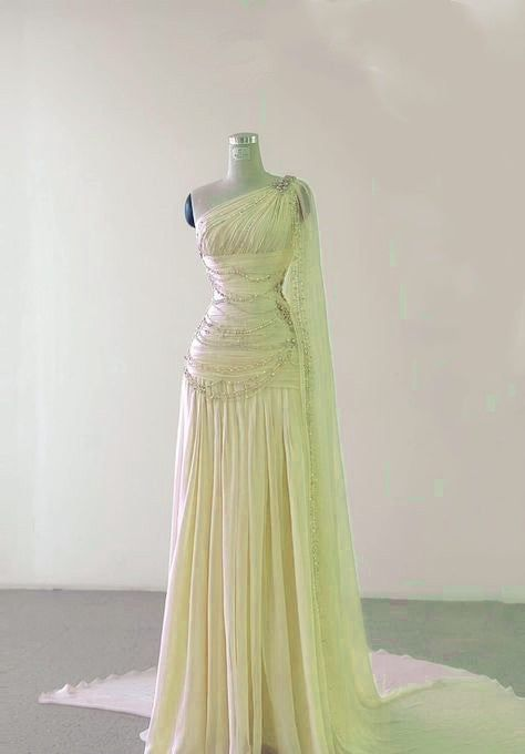 Classy One Shoulder Pink Long Chiffon Beaded Party Dress Prom Gown Y8772