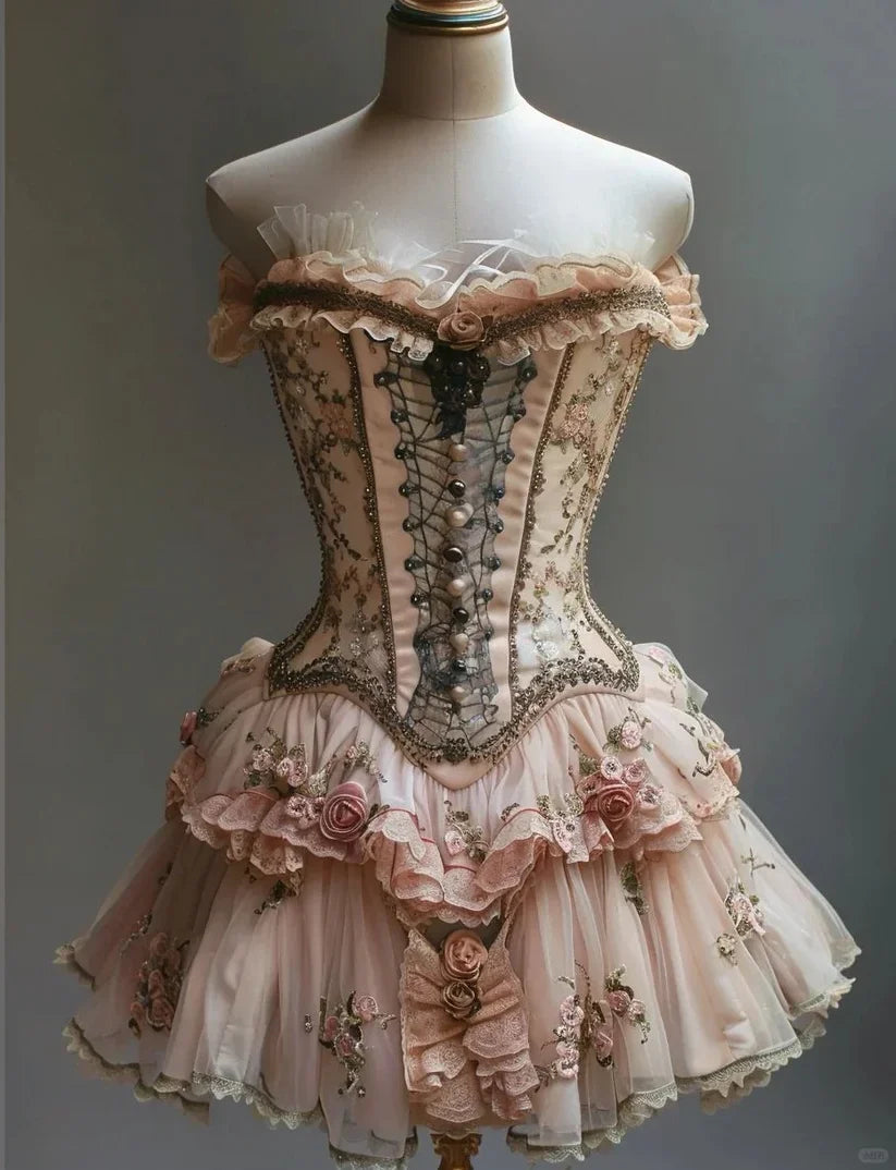 Retro Strapless 3D Flowers Design Lolita Princess Dress A-line Beaded Chiffon Party Dress Homecoming Dress D1569