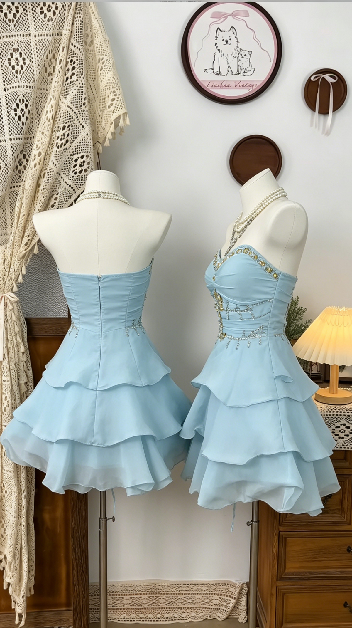Beauty Homecoming Dress Sweetheart Rinestone Cascade Back to School Outfits Party Dress D6503