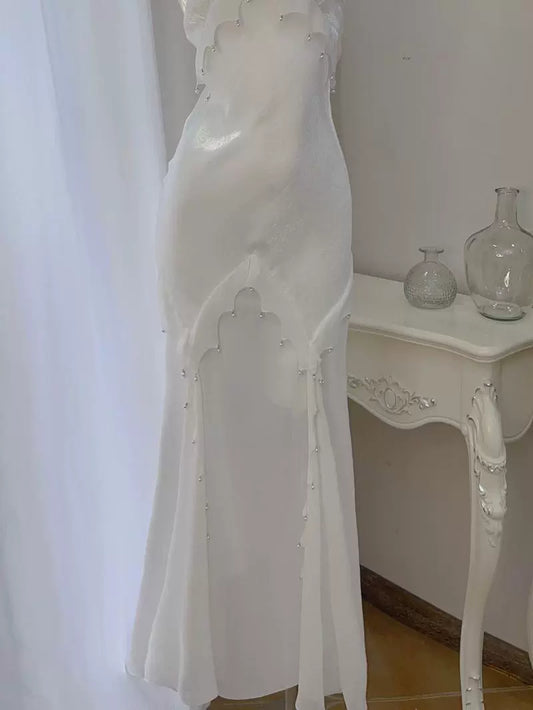 White mermaid long evening dress luxury party dress S6140