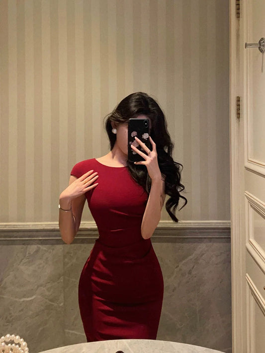 Red mermaid dress new retro style mid-length party dress S5692