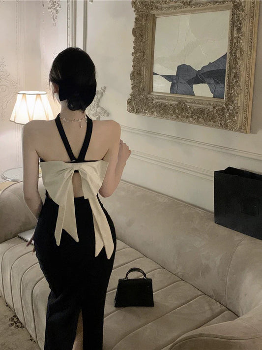 Black halter neck dress for women banquet party dress S5879