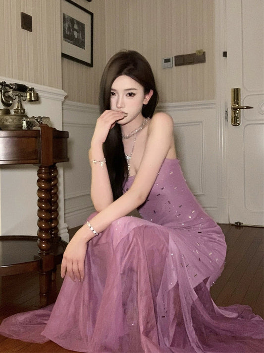 Purple sexy dress for women long mermaid party dress S5873