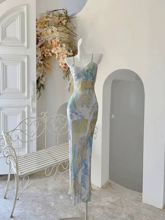 printed party dress long evening sleeveless dress S5955