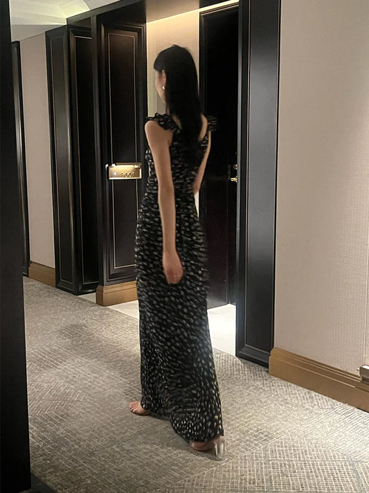 Black floral vintage dress long party dress evening dress S6204