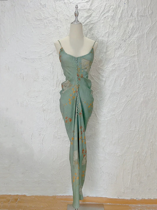 retro new backless long party dress S6029