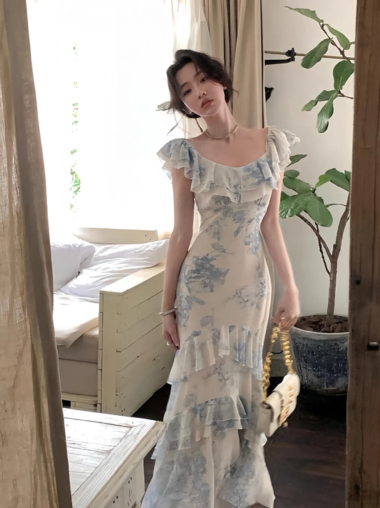 Women's Sexy Maxi Dress Bohemian Vintage Print Long Dress Evening Party Gown S5413
