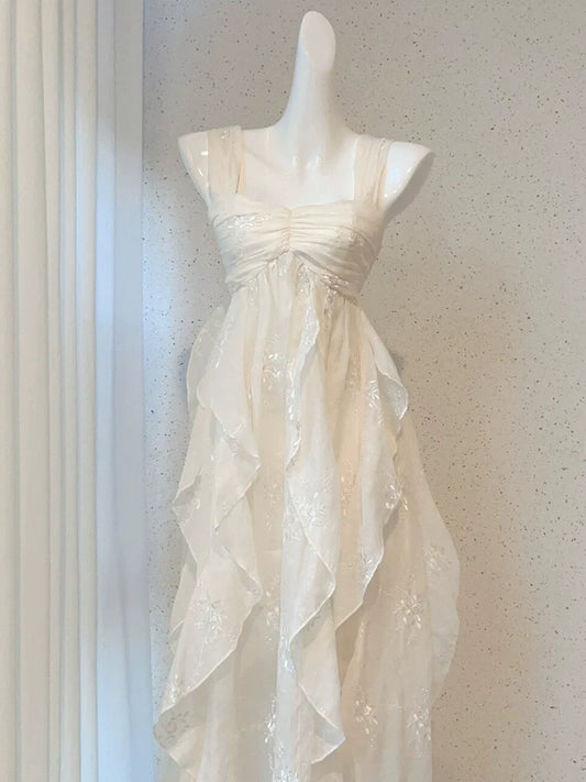 vintage princess dress birthday dress white suspender dress S5770