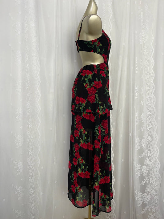 New long chiffon floral suspender dress for women summer vacation retro long party dress S5768