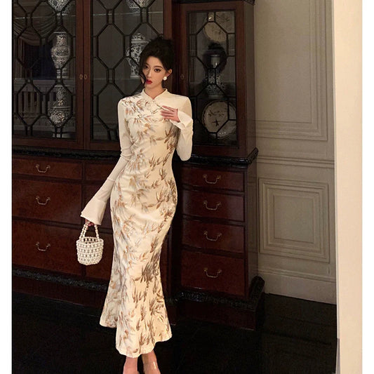 Bamboo embroidery cheongsam dress for women new elegant party dress S5703