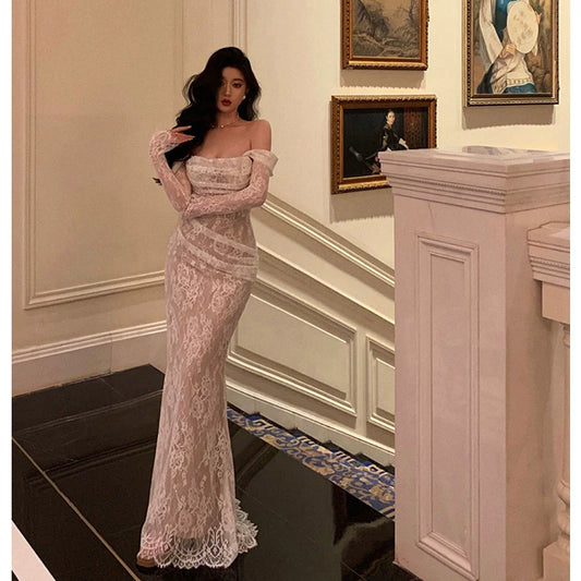 Lace Mermaid long-sleeved dress for women new long party dress S5640