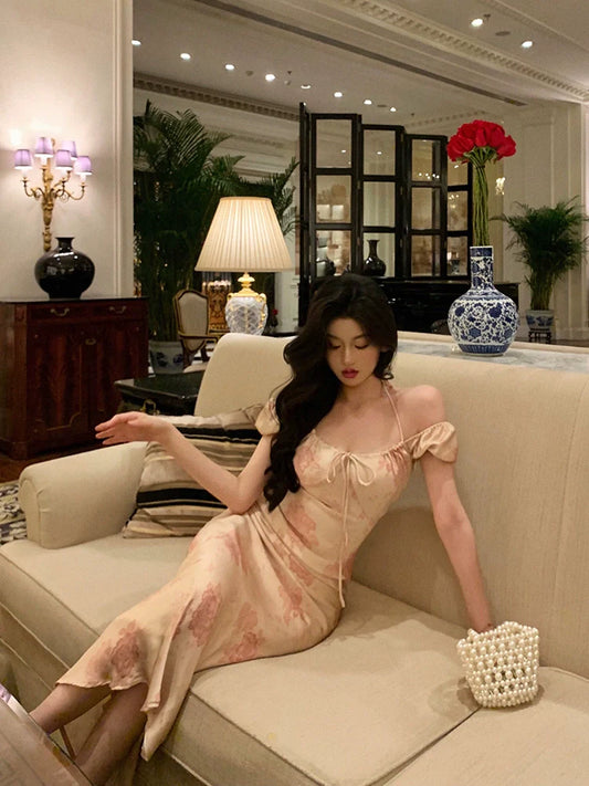 Floral halter neck dress for women new style party dress S5613