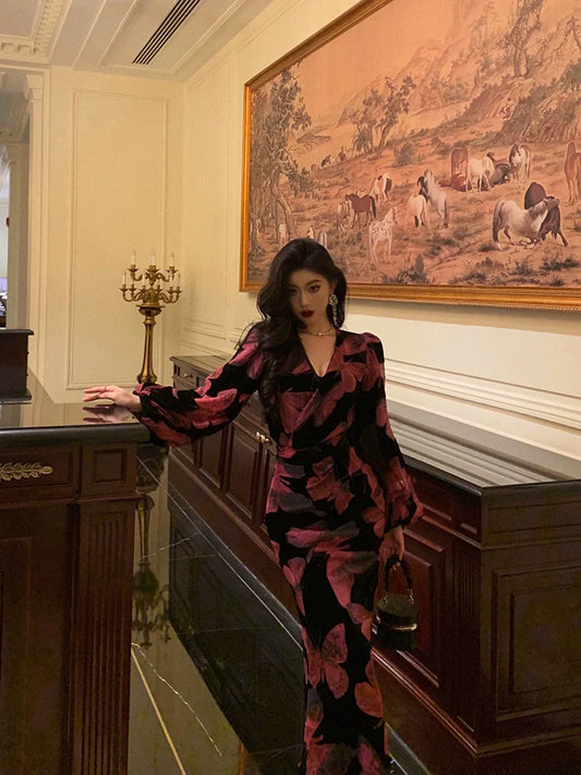 velvet dress for women new style romantic style long dress party dress S5675