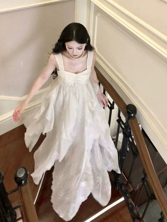White embroidered fairy seaside holiday dress evening dress S5951