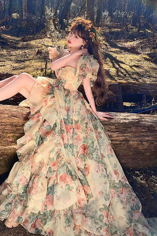 French sweet floral dress princess party dress S5750